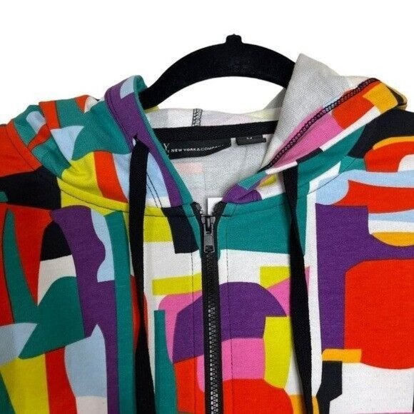 NEW York & Company Abstract French Terry Hoodie Sweatshirt Dress Women’s Medium - Picture 6 of 12
